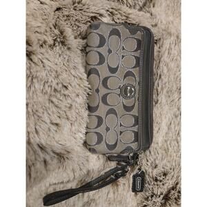 Coach Gray & Silver Double Zip Card Id Bill Coin Pouch Bag Wristlet